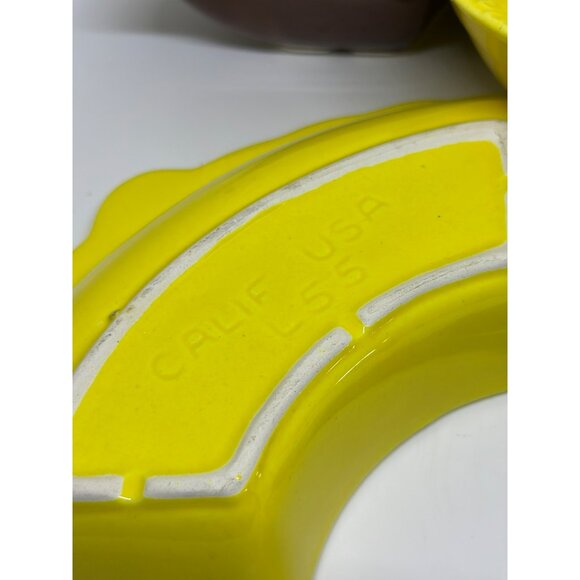 VTG California Pottery 5‑Piece Lazy Susan Chip & Dip Set – 12″ Brown Yellow USA - Picture 8 of 9